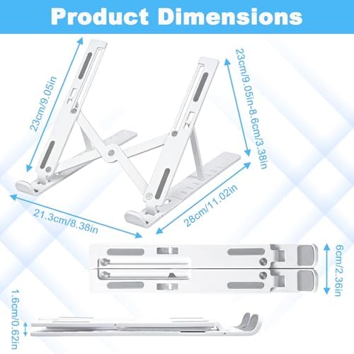 Laptop Stand for Desk, Adjustable 10-Angle Foldable Laptop Riser, Portable White Plastic Tablet Holder, Ventilated Notebook Stand Compatible with All Laptops up to 17 Inch