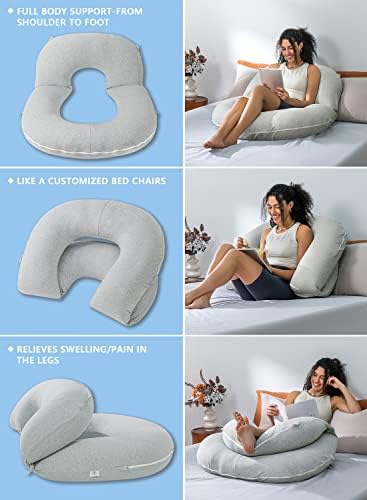 INSEN Reading Pillow, Back Pillow for Sitting in Bed and Couch, Gaming Pillow for Adults, Sit Up Support for Bed, Grey Jersey