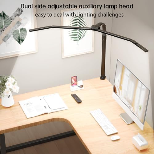 LED Desk Lamp with Clamp, Eye-Carying Desk Light with Remote,Adjustable Flexible Gooseneck,1800LM Ultra Bright Table Lamp for Work,Study, Read,Workbench(Black)
