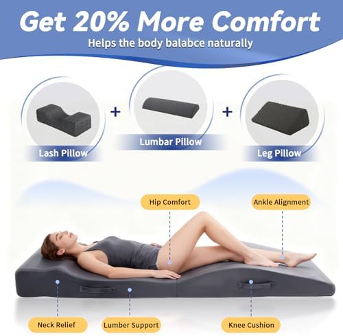 Lash Bed Topper – Ergonomic Curvy Massage Table Foam Topper, Non-Slip Esthetician Bed Cushion with Removable Washable Cover for Salon, Waxing, Eyelash, Spa, Tattoo, Facial, 71"x28"x7" (Grey)
