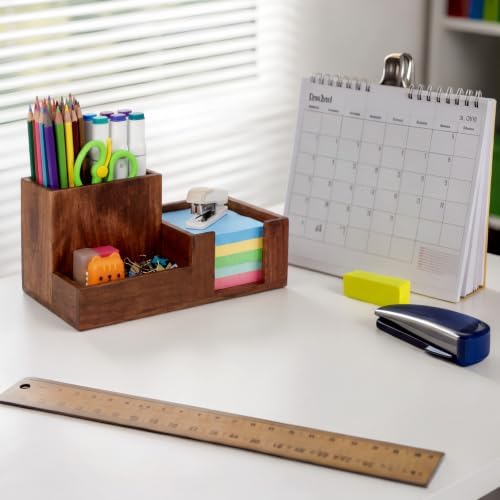 Maitys Wood Pen Holder Wooden Desk Organizer 3 Compartments Office Supply Organizer with Pencil Holder Paperclip Storage Sticky Note Rack Desk Organizers Ideal Gift for Class Home Office