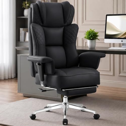 Office Desk Chair, High-Back Big and Tall Leather Chair with Footrest