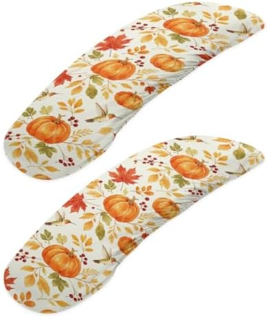 Pumpkin Maple Leaf Printed Office Chair Arm Covers Set of 2, Removable Office Gaming Chair Arm Rest Slipcovers with Elastic Edge, Soft Elastic Computer Chair Arm Covers, Easy to Install