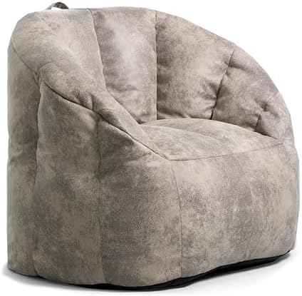 Big Joe Milano Large Bean Bag Chair for Kids, Teens, Adults, Cement Blazer, Lightweight Seat for Reading Nook and Gaming Vegan Leather, 3.5 foot Refillable
