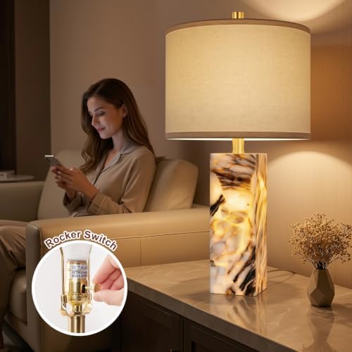 Scenekoy 23" Alabaster Table Lamps Set of 2 with Night Light for Bedroom