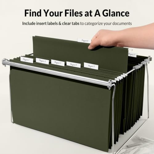 SUNEE Legal Size Hanging File Folders (9.2"x14.8"), 25 Pack Reinforced Hang Folders, Adjustable 1/5-Cut Tabs, Designed for Bulky Files, Filing Cabinet, Standard Green