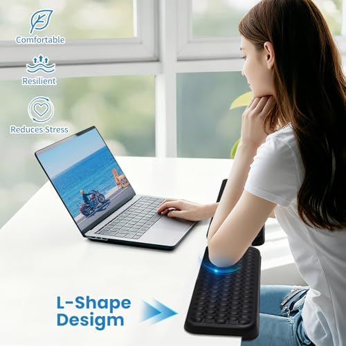 L-Shaped Desk Elbow Pad for Desk, 2-Piece Ergonomic Desk Edge Cushion, PU Leather Elbow Support Padding with Non-Slip, Wrist Comfort Support for Office Home, Office Desk Accessories