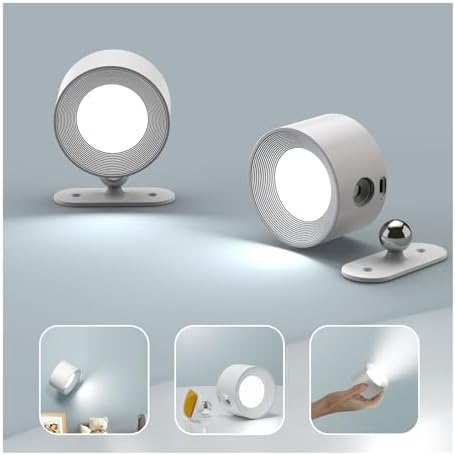 Koopala 2PACK LED Wall Lamps with Rechargeable Battery Operated, Wall Mounted Lights with 3 Brightness 3 Color Temp Removable Charging 360°Rotate Magnetic, Cordless Wall Sconces for Reading Bedside