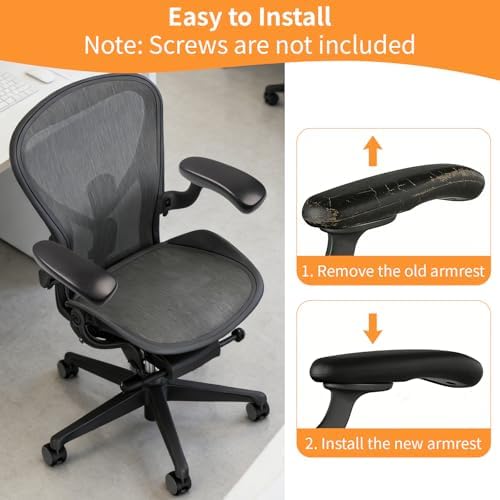 Office Chair Armrest Replacement, PU Chair Arm Pads Caps Compatible with Herman Miller Classic Aeron Chair, 1 Pair