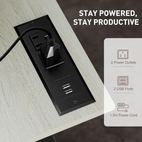 HOMCOM Height Adjustable Standing Desk Power Outlets Lockable Wheels, Oak