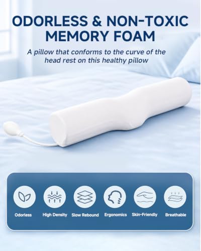 SMDR Adjustable Cervical Neck Pillow for Pain Relief Sleeping, Memory Foam Neck Roll Bolster with Air Cushion Support, Ergonomic Design for Neck and Shoulder Comfort, Washable Cover, 4.71" x 23.61"