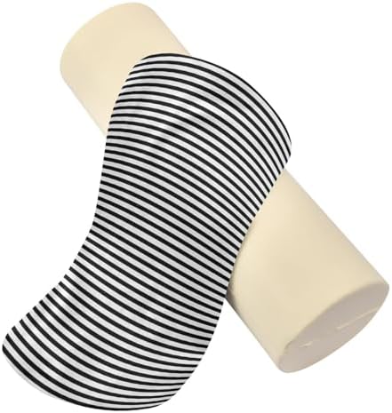 Black White Stripes Neck Roll Pillow - Extra Dense Memory Foam Round Cylinder Bolster for Cervical Support, Spondylosis, Neck Pain Relief