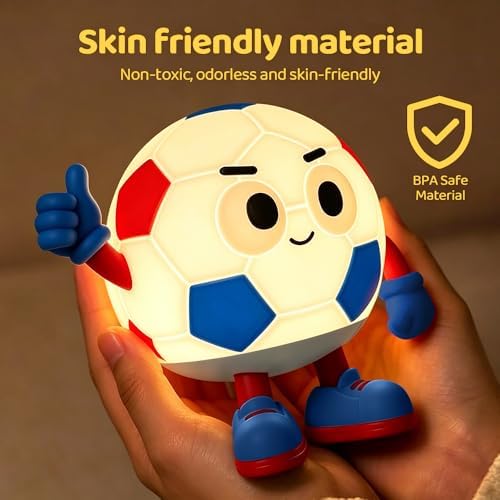 S NMT Silicone Soccer Night Light, RGB Color Changing Rechargeable Nightlight, Timing 2 Level Brightness Sleeping Table Decoration Bedside Lamp with Touch Control
