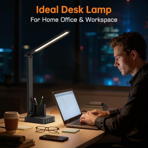 LED Desk Lamps for Dorm Office with USB C Charging Station, 800lm, CRI>90