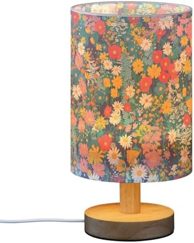 ALAZA Meadow Blossom Flower Decor Bedside Table Lamp with USB Port for Bedroom Nightstand Office Desk LED Bulb Included