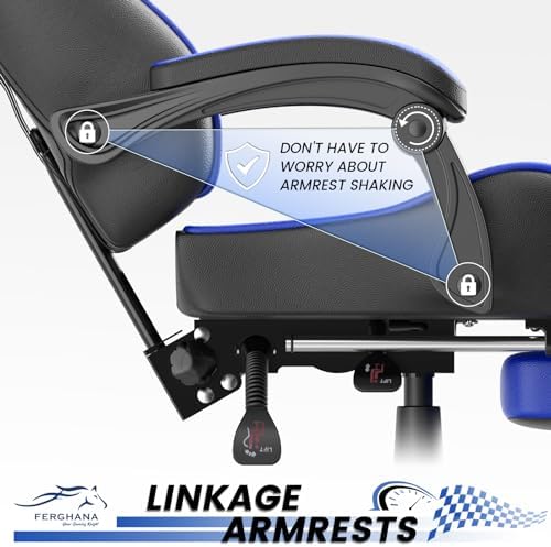 Ferghana Blue Gaming Chairs with Footrest, PC Gaming Chairs for Adults Teens, Racing Style, Luxurious Comfort, Waterproof PU Leather