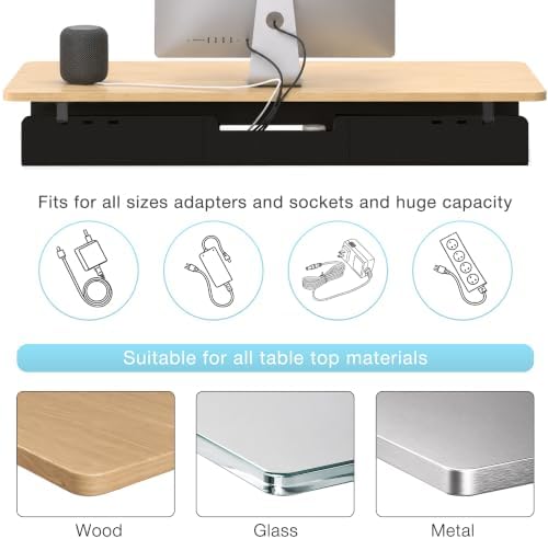 No-Drill Under Standing Desk Cable Management,47.2" L,Black