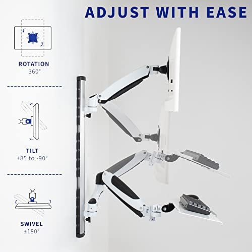 VIVO Sit-Stand Wall Mount Counterbalance Height Adjustable Monitor and Keyboard Workstation for Screens up to 27 inches, White STAND-SIT1KW