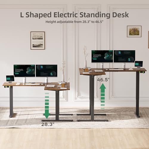 Claiks 59''*51.2'' L Shaped Standing Desk Adjustable Height, Rustic Brown
