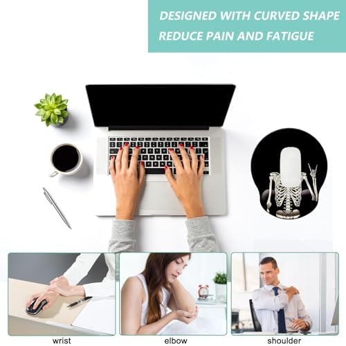 Mouse Pad with Wrist Support, Ergonomic Mouse Pad with Memory Foam Wrist Rest Cushion, Non-Slip Rubber Base Gaming Mice Pad for Home Office Computer Laptop, Human Skeleton