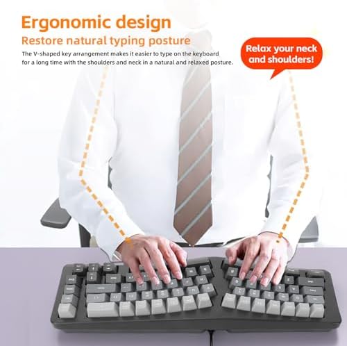 VBESTLIFE Wired Ergonomic Keyboard, Compact Mini Split Keyboard 69 Keys, RGB Backlight, Detachable Type C, for Desktop PC Laptop