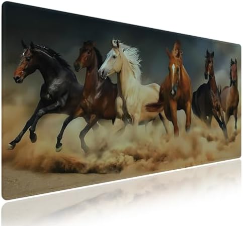 Galloping Horses in The Sand Large Mouse Pad, Magnificent Scene Desk Mat