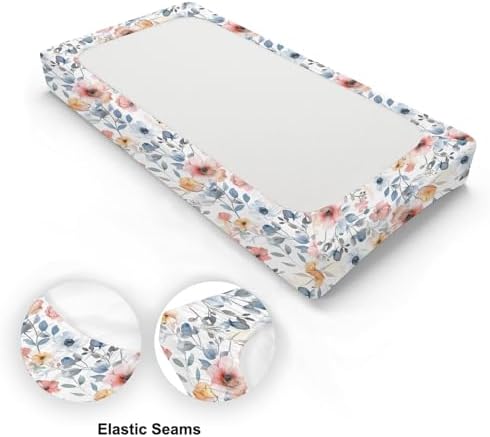 Colorful Watercolor Flowers Leaves Baby Changing Pad Cover, Unisex Floral Nursery Diaper Changing Table Pad Mat Sheet for Boys Girls-16x32