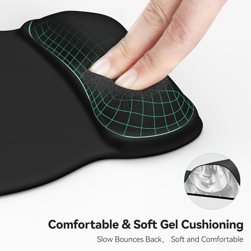 TECKNET Gel Ergonomic Mouse Pad with Wrist Rest, Non-Slip PU Base, Black