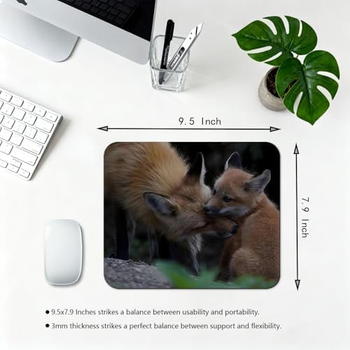 9.5x7.9 Inch Office/Gaming Mouse Pad, Lovely Red Fox Cub Wildlife Family, Cute Anti-Slip Mat for Desk Decor