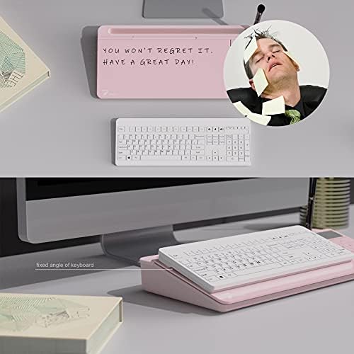 TOWON Glass Desk Whiteboard with Calculator 17x6 in, Desk Organizer, Pink