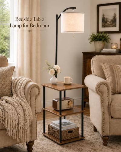 GERGO Floor Lamp with Table, Side Table for Living Room, 3 CCT 9W LED Bulb