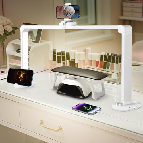 CGBE Nail Desk Lamp for Nail Tech: 33.5" Foldable Half Moon Light, White