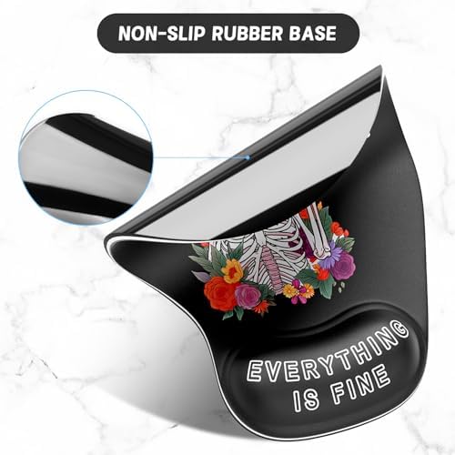 ITNRSIIET Ergonomic Mouse Pad Coaster Set with Gel Wrist Support Wrist Rest Smooth Surface Non-Slip PU Base Comfortable Office Supplies Pain Relief, 9.5 x 8.3 inches, Flower Skull