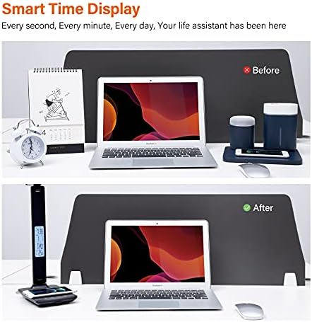 LED Desk Lamp with Wireless Charger, USB Charging Port, Table Lamp with Clock, Alarm, Date, Temperature, Desk Lamps for Home Office,Black