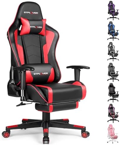 GTPLAYER Gaming Chair with Footrest Speakers Video Game Chair Bluetooth Music Heavy Duty Ergonomic Computer Office Desk Chair Red