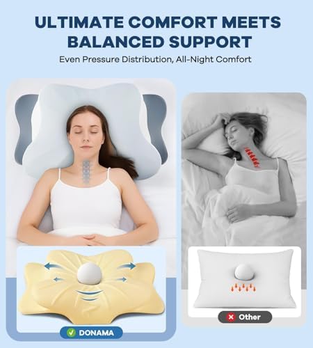 DONAMA Cervical Pillow for Neck and Shoulder, Cooling Contour Memory Foam Pillow for Pain Relief, Ergonomic Neck Support Pillow for Side Back Stomach Sleepers with Removable Pillowcase