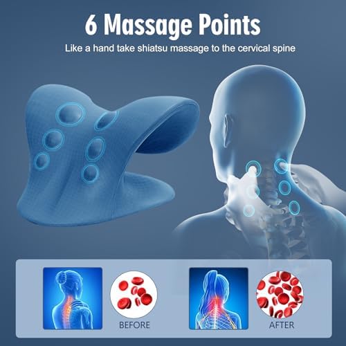 ComfortLife Neck Stretcher for Pain Relief, Neck and Shoulder Relaxer Cervical Traction Device Pillow for TMJ Pain Relief (Dark Blue)