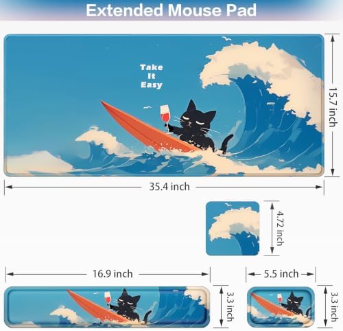 Desk Mat, Large Gaming Mouse Pad with Wrist Rest, 4in1 XXL Mousepad+Keyboard Wrist Rest+Mouse Pad Wrist Support+Cup Coaster Set Ergonomic Computer Desk Arm Wrist for Decor Home Office Women
