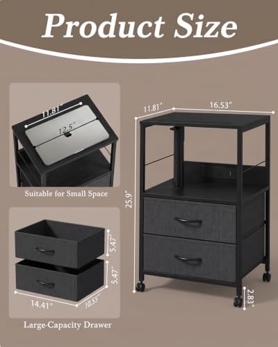 Faesun Night Stand with Charging Station & Swivel Top, Black Gray