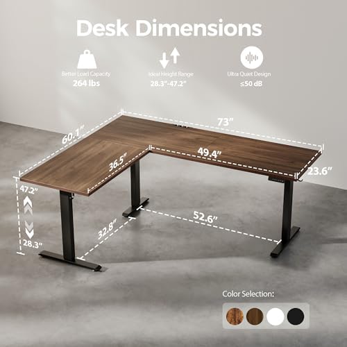 Agilestic 73 x 61 Inch L Shaped Electric Standing Desk, Dark Walnut