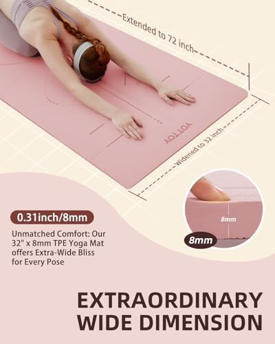YOTTOY Yoga Mat, 72"x 32"x1/3" Extra Wide Non-Slip Exercise Fitness Yoga Mats,Eco-Friendly TPE Exercise Mats for Women Men Home Workout with Strap Bag