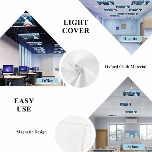 Santa Claus Magnetic Fluorescent Light Covers for Ceiling Lights 2 x 4 Feet,Christmas Elk Cartoon Pine Tree Leaves Blue Office Classroom Kitchen Drop Ceiling Light Covers Filters Shade Panel 1 Pack