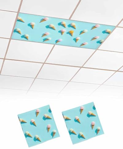 Ice Cream Magnetic Fluorescent Light Covers for Ceiling Lights 2 x 4 Feet,Summer Popsicle Tasty Desserts Food Frosting Office Classroom Kitchen Drop Ceiling Light Covers Filters Shade Panel 2 Packs