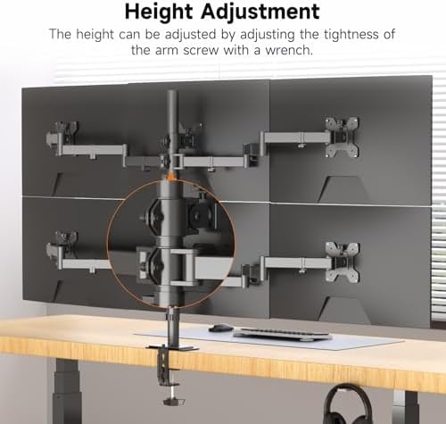 Suptek Hex LED LCD Monitor Stand up Desk Mount Extra Tall 31.5 inch Pole Heavy Duty Fully Adjustable Stand for 6 / Six Screens up to 27 inch (MD68126)