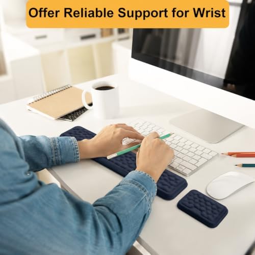 Keyboard Wrist Rest Mouse Wrist Support, Memory Foam Wrist Rest Pad for Computer Laptop, Ergonomic Wrist Cushion Support for Typing Pain Relief, Gaming Home Office, Navy Blue