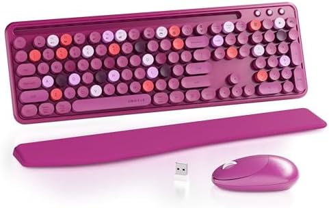 UBOTIE Wireless Keyboard and Mouse Combo, Phone Holder (Rosy-Road)