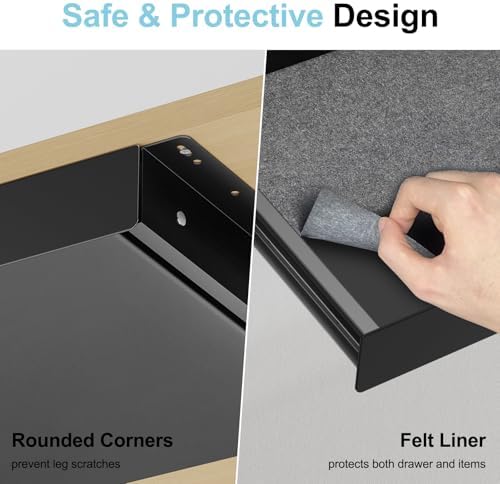 Under Desk Drawer,20.1 inch Carbon Steel Slide-Out Under Table Storage Organizer With Full Extension Ball-Bearing Slides,Undermount Drawer For Standing Desk & Home Office,Black