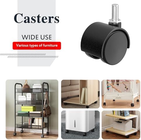 2 Inch Furniture Stem Casters Set of 4, Threaded Stem Diameter 5/16" Plastic Caster Wheels, Black Swivel Small Castors with T-Nuts, for Table, Cabinet, Storage Rack