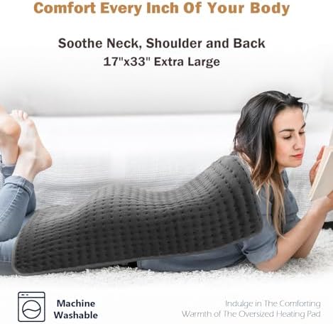 Heating Pad for Back, Neck & Shoulders, Soft Electric Heating Pad with Moist & Dry Heat, Auto-Off, Machine Washable, Birthday Gifts for Women Wife Mom Her (Rock Gray, 17"x33")