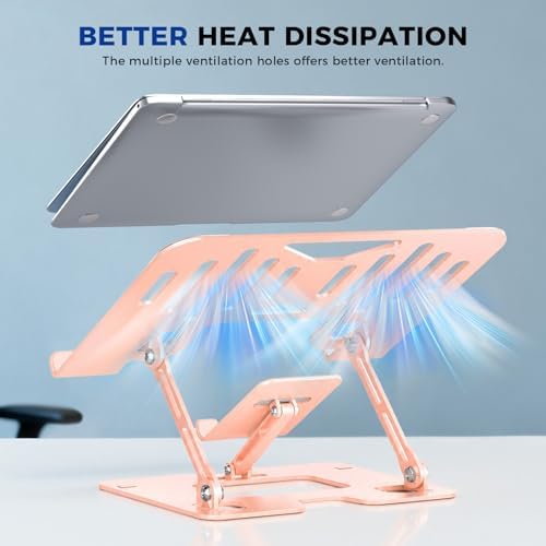 Ergonomic 2-in-1 Laptop Phone Stand for Desk, Pink Laptop Stand Adjustable Riser, Sturdy and Portable, Fits All Laptops and Phone (Pink)